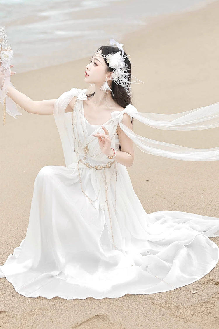 White Messenger of God Greek Style Sleeveless Ruffle Elegant Lolita Jsk Dress