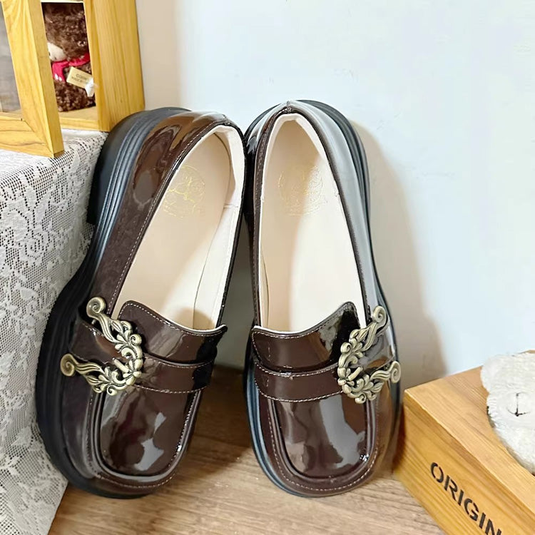 Vintage Accordion Knight Bowknot Chinese College Style Lolita Ankle Shoes 2 Colors