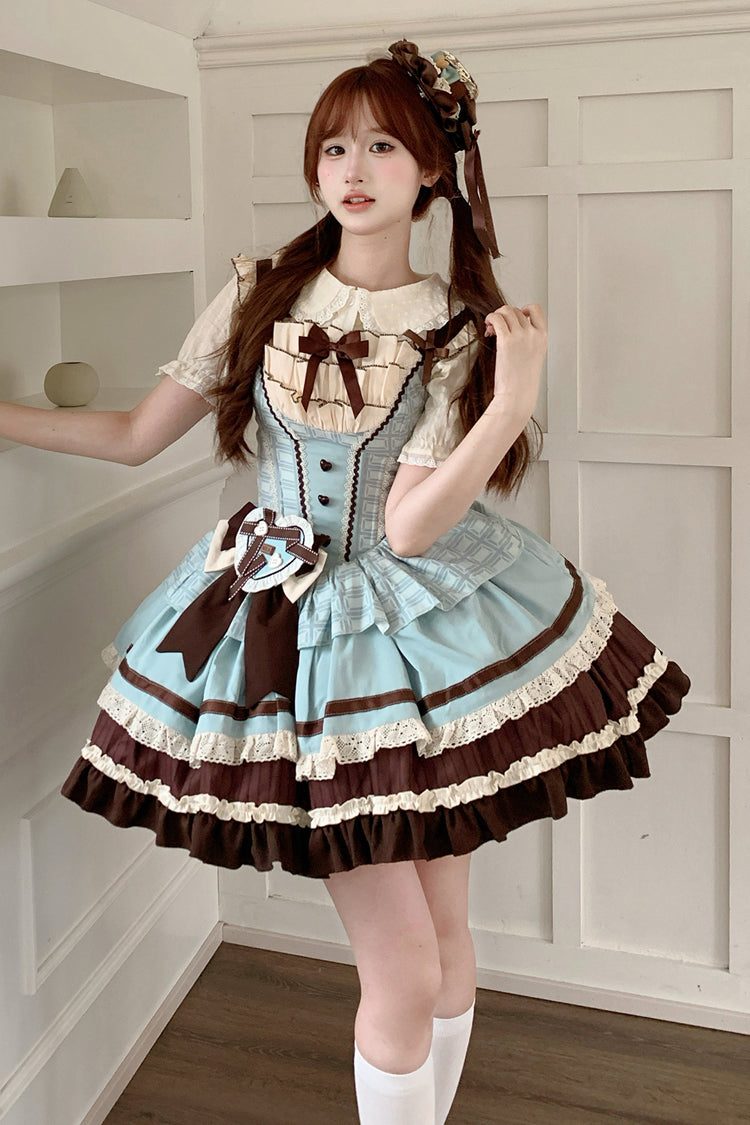 Green/Brown Mint Chocolate Sleeveless Triple-Layered Ruffle Bowknot Sweet Lolita Jsk Dress