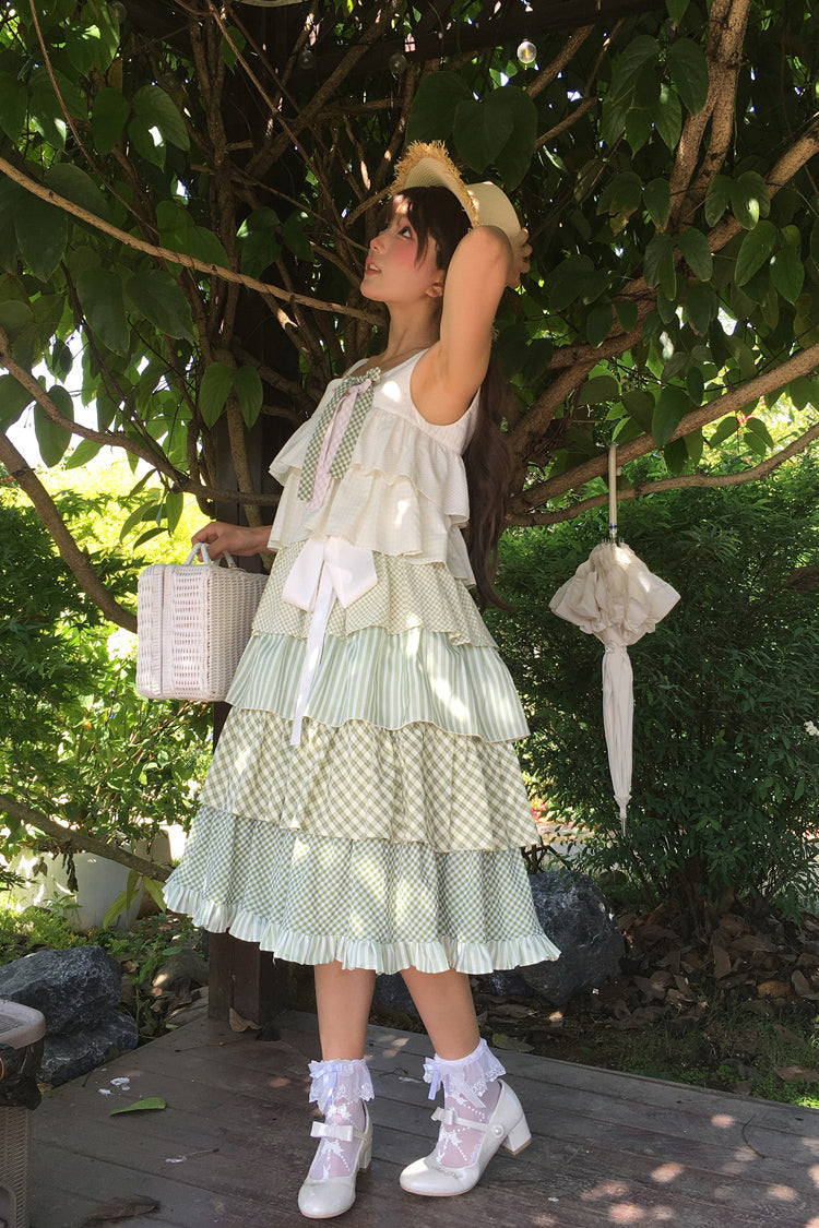 Green Go To The Forest Multi-Layered Print Ruffle Holiday Sweet Lolita Jsk Dress