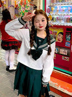 4XL Lolita Dress  Plus Size Japanese School Uniform Style Sailor Dress with Green Accents Set 5XL