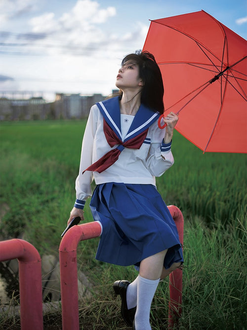 4XL Plus Size Japanese School Uniform Style Sailor Dress with Red Accents Set 5XL