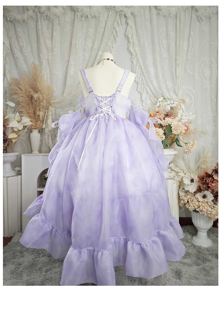 Hime Lolita 4XL Plus Size Purple with Ruffled Layers Organza Sleeves