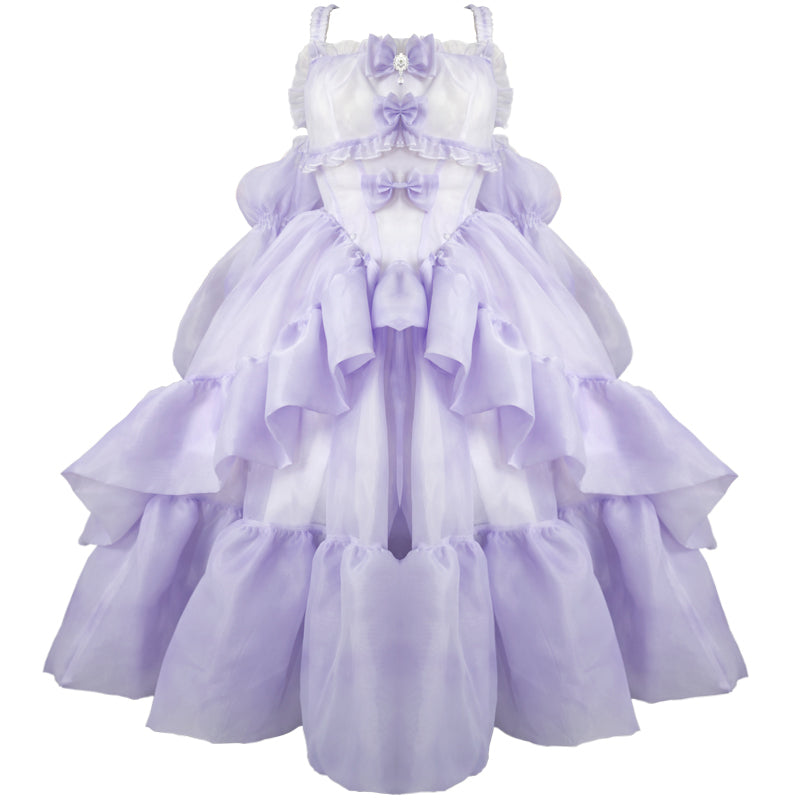 Hime Lolita 4XL Plus Size Purple with Ruffled Layers Organza Sleeves