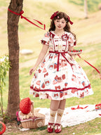 4XL Lolita Dress Plus Size Sweet Lolita Dress with Strawberry Print Bow Accents One Piece Lolita Dress