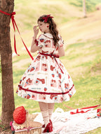 4XL Lolita Dress Plus Size Sweet Lolita Dress with Strawberry Print Bow Accents One Piece Lolita Dress