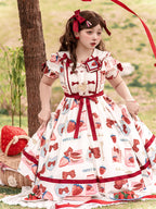 4XL Lolita Dress Plus Size Sweet Lolita Dress with Strawberry Print Bow Accents One Piece Lolita Dress