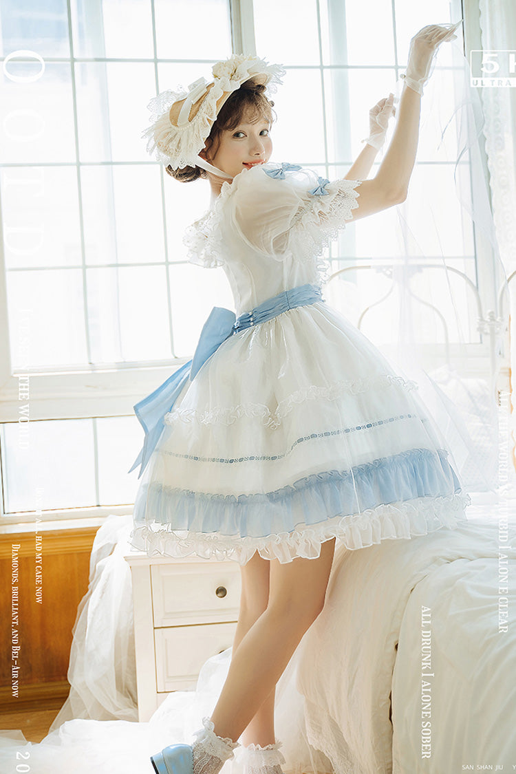 Moonlight Sonata Short Sleeves Ruffle Bowknot Lace Sweet Lolita Dress 4 Colors