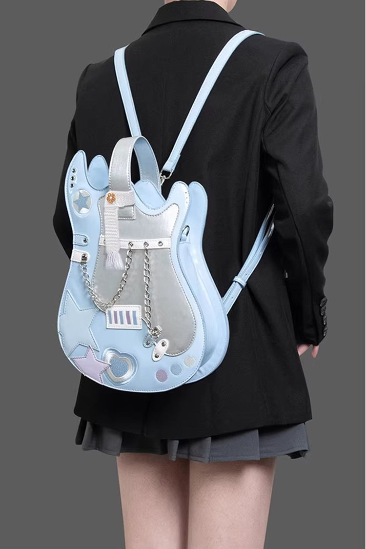 Guitar Heart Creative Color-Block Embroidered Chain-Decorated Sweet Lolita Itabag 4 Colors