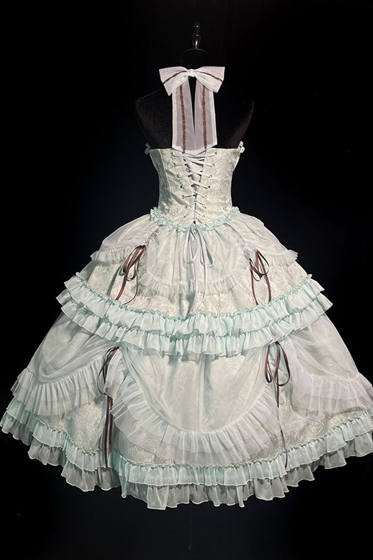 Mint Green Cross Halterneck Ruffle Bowknot Lace Lace-Up Princess Sweet Lolita Dress