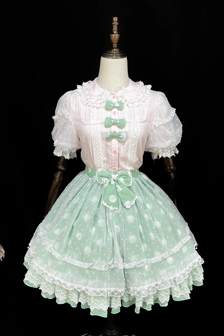 Wave Candy Triple-Layered Print Ruffle Bowknot Sweet Lolita Skirt 3 Colors