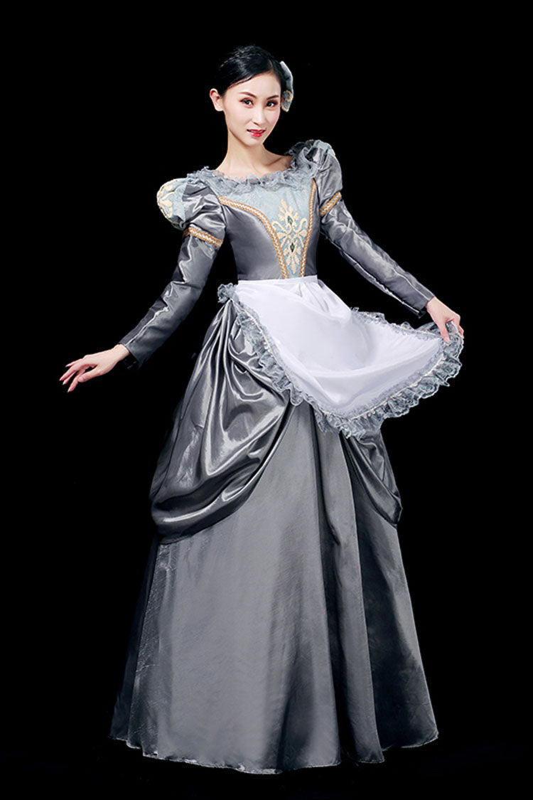Gray Boat Neck Long Sleeves Floral Print Victorian Lolita Prom Dress