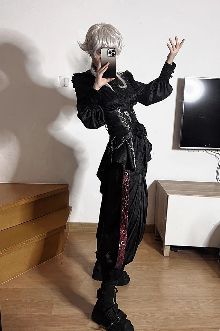 Black Bone Dragon Print Zipper Lace-Up Ouji Fashion Classic Lolita Waistband