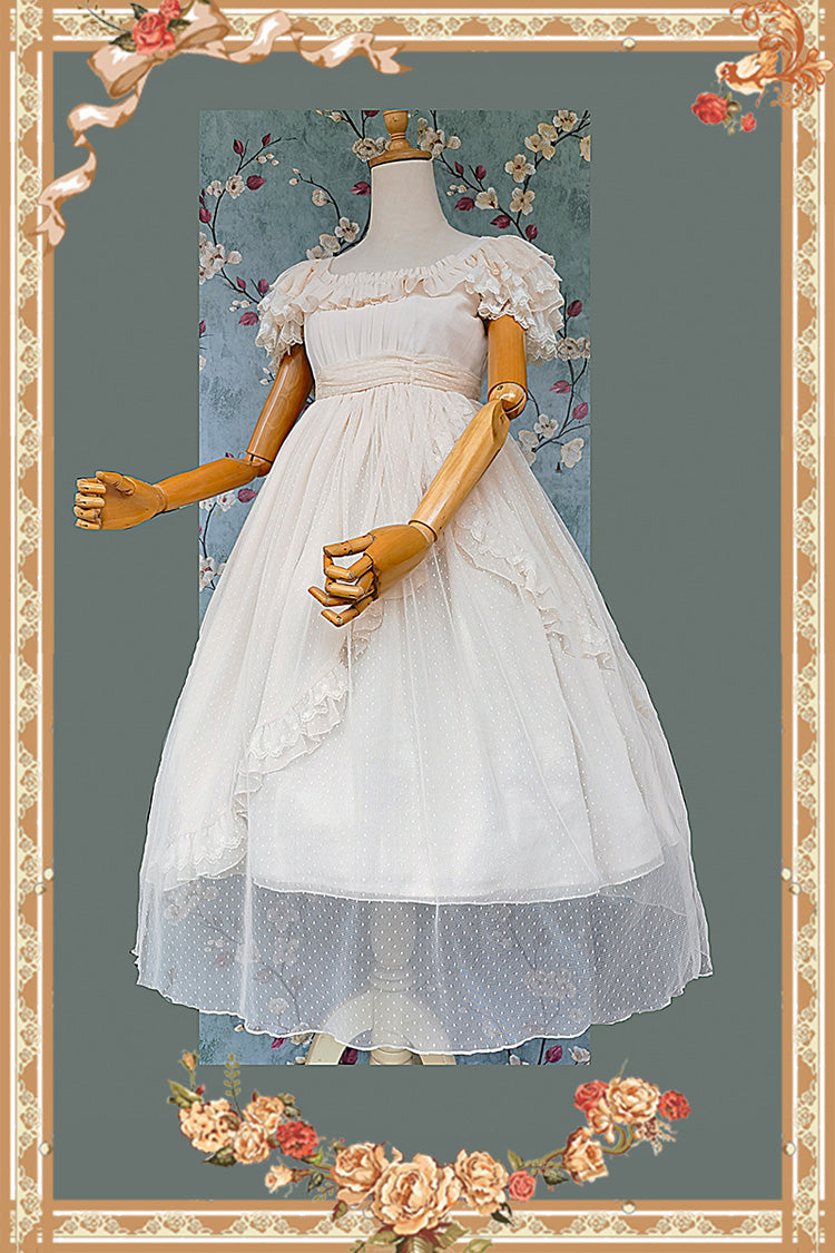 Apricot Moon goddess *Mediana* Polka Dot Print Ruffle Bowknot Asymmetric Sweet Elegant Lolita Dress
