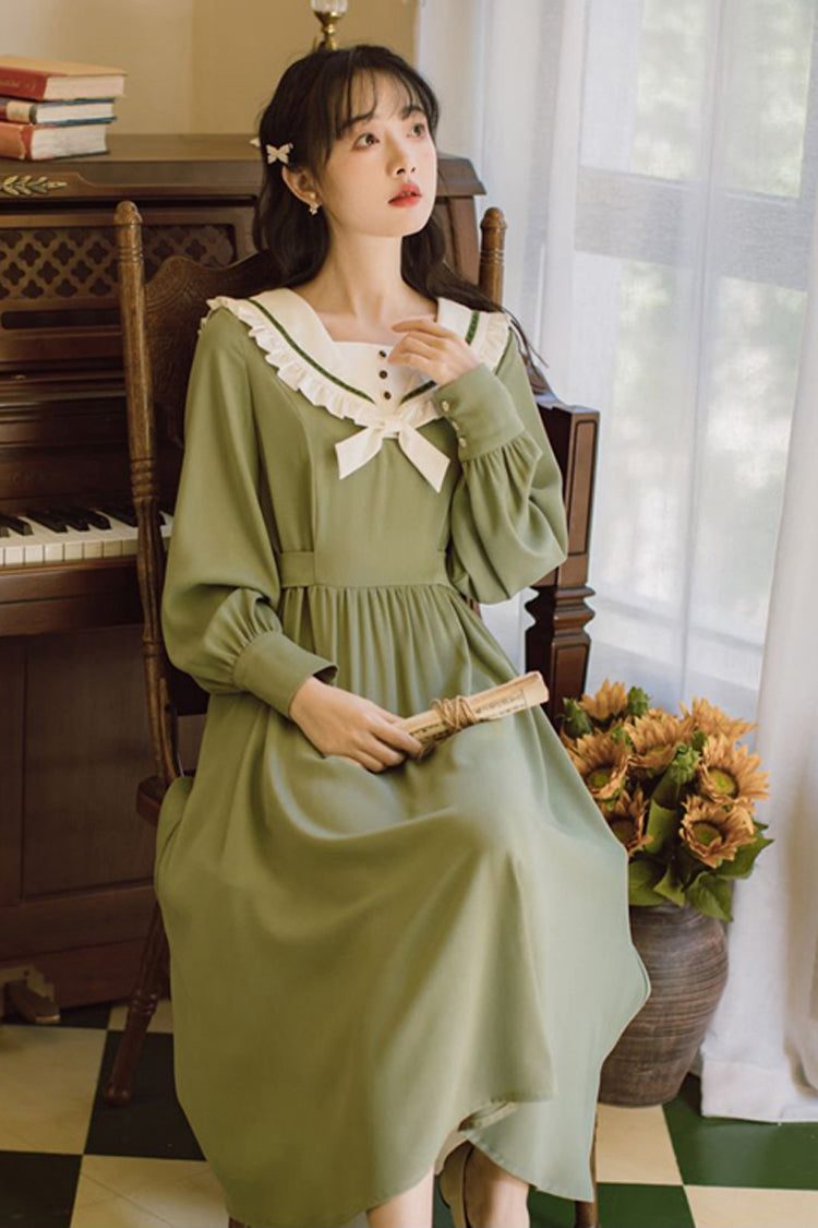 French Retro Hepburn Style Doll Collar Long Sweet Lolita OP Dress
