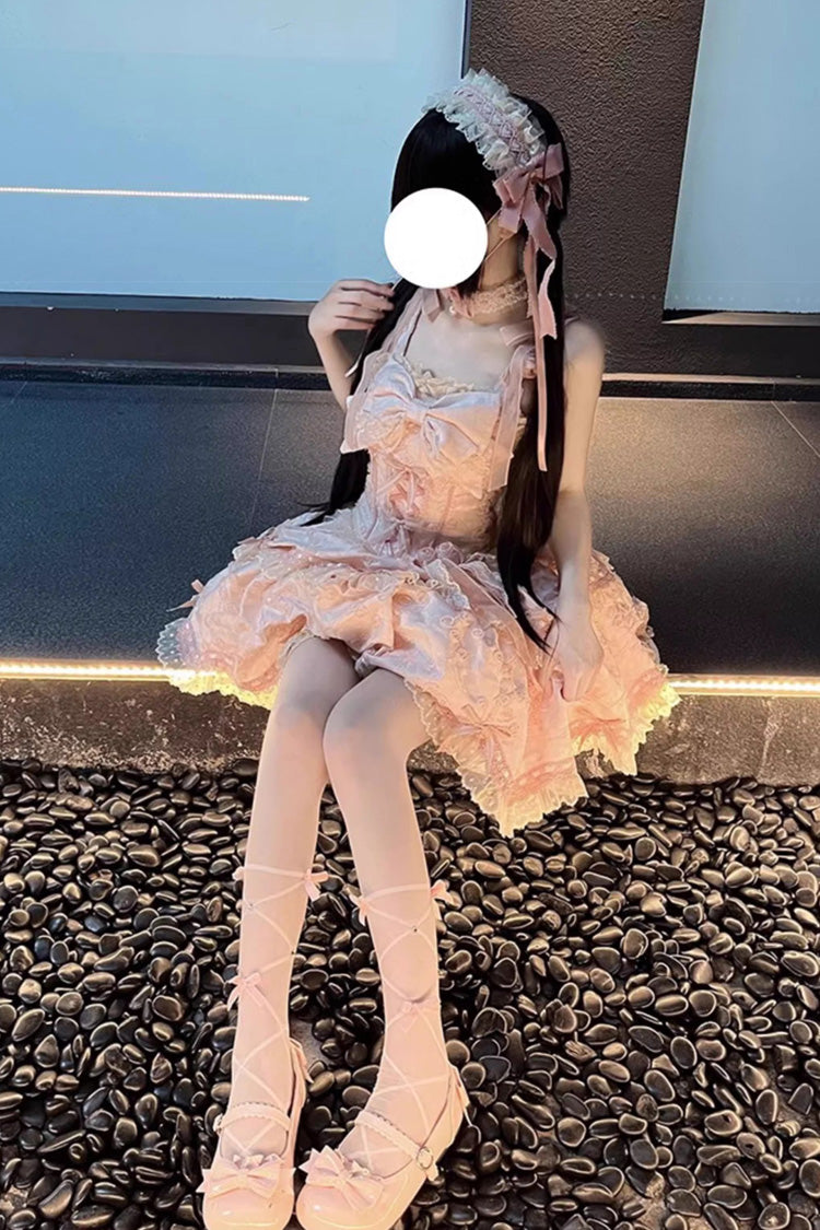 Pink Floral Overture Double-Layered Ruffle Embroidery Bowknot Lace Sweet Lolita Jsk Dress