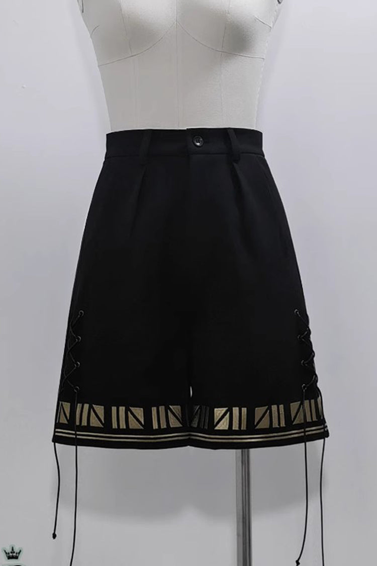 Black Black Cat Print Embroidery Ouji Gothic Vintage Prince Handsome Lolita Shorts