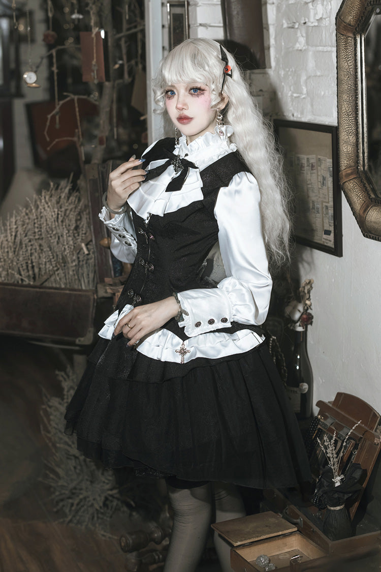 Black/White The Duke of Blood Multi-Layered Ruffle Bowknot Gothic Lolita Vest Skirt Set