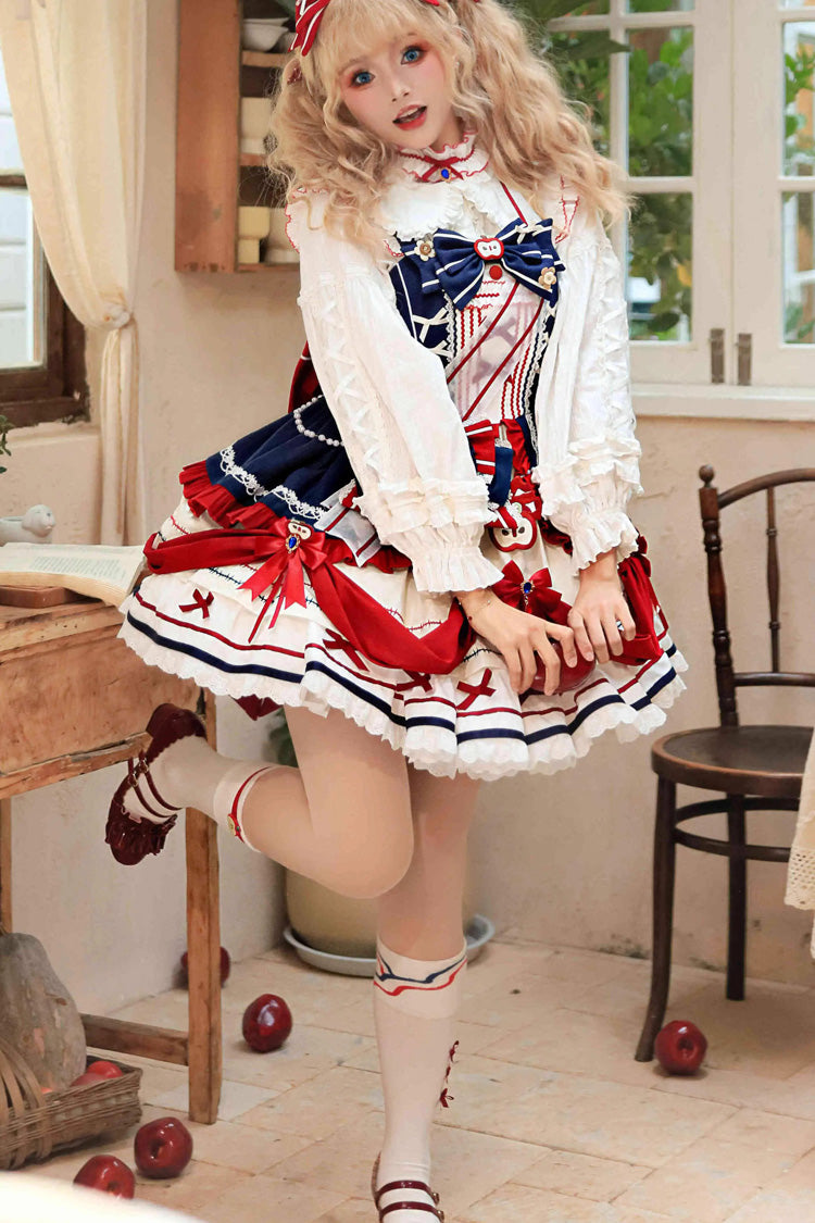 Multi-Color Witch Gina Print Ruffle Bowknot Sweet Princess Lolita Dress Set