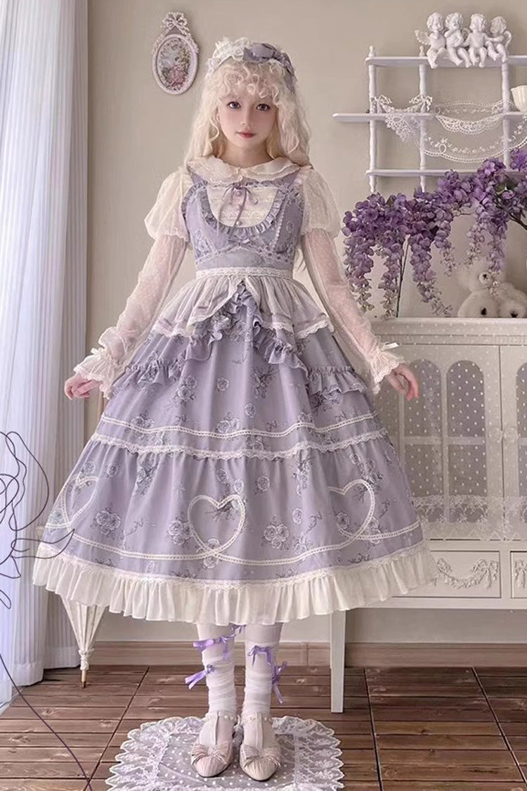 Psalm Rose Doll Collar Print Ruffle Sweet Lolita Jsk Dress 2 Colors