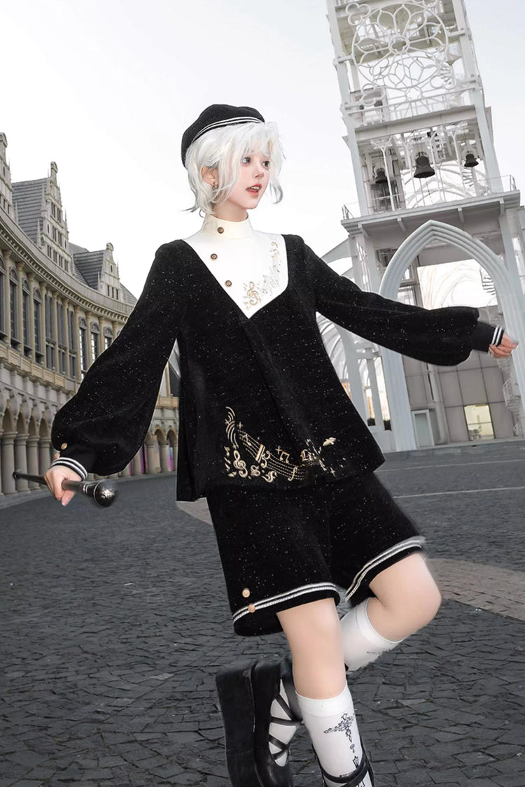 Black Song Of Tomorrow Long Sleeves Embroidery Asymmetric Gothic College Style Ouji Lolita Full Set