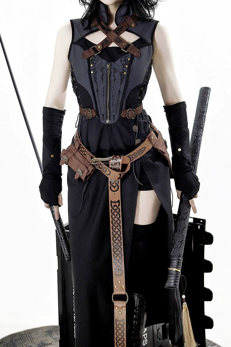 Black Shadow Wasteland Sleeveless Lace-Up Zipper Punk Lolita Dress