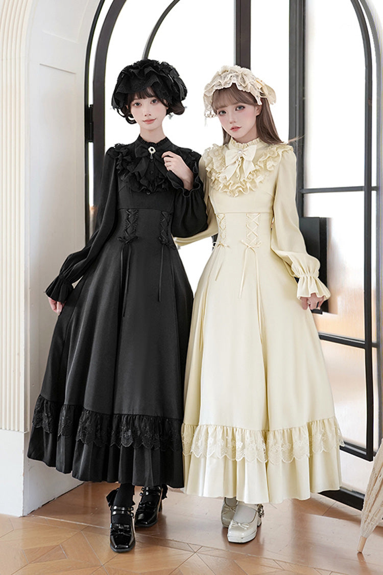 Letters & Poems · Day and Night Stand Collar Long Sleeves Ruffle Bowknot Lace-Up Gothic Lolita Dress 2 Colors