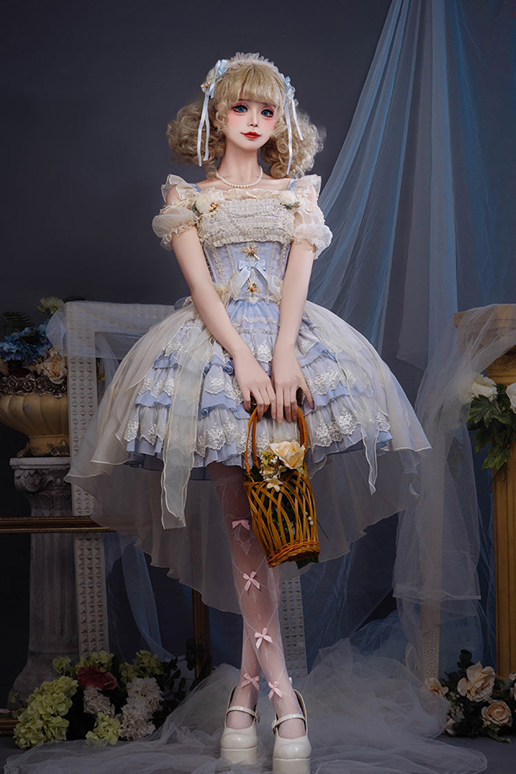 Tears of Rose Sleeveless Multi-Layered Ruffle Cardigan Bowknot Lace Sweet Ballet Lolita Jsk Dress 2 Colors
