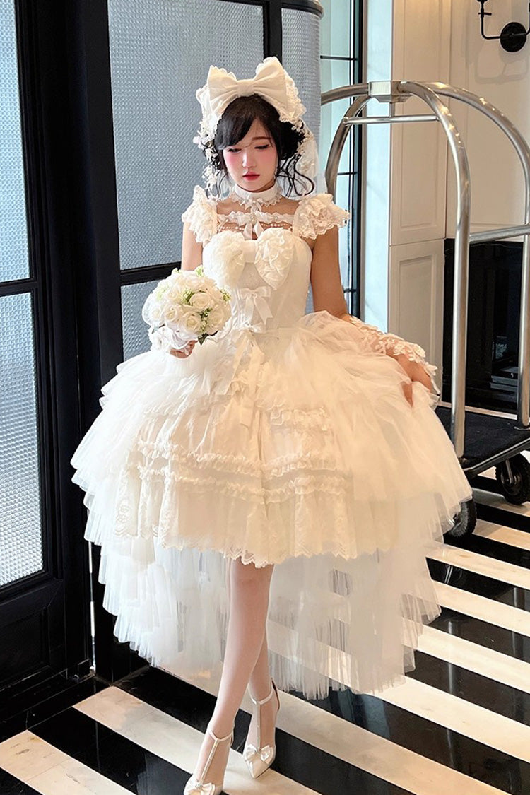 White Jewelry Love Story Halterneck Ruffle Hanayome Bowknot Lace Gothic Lolita Dress