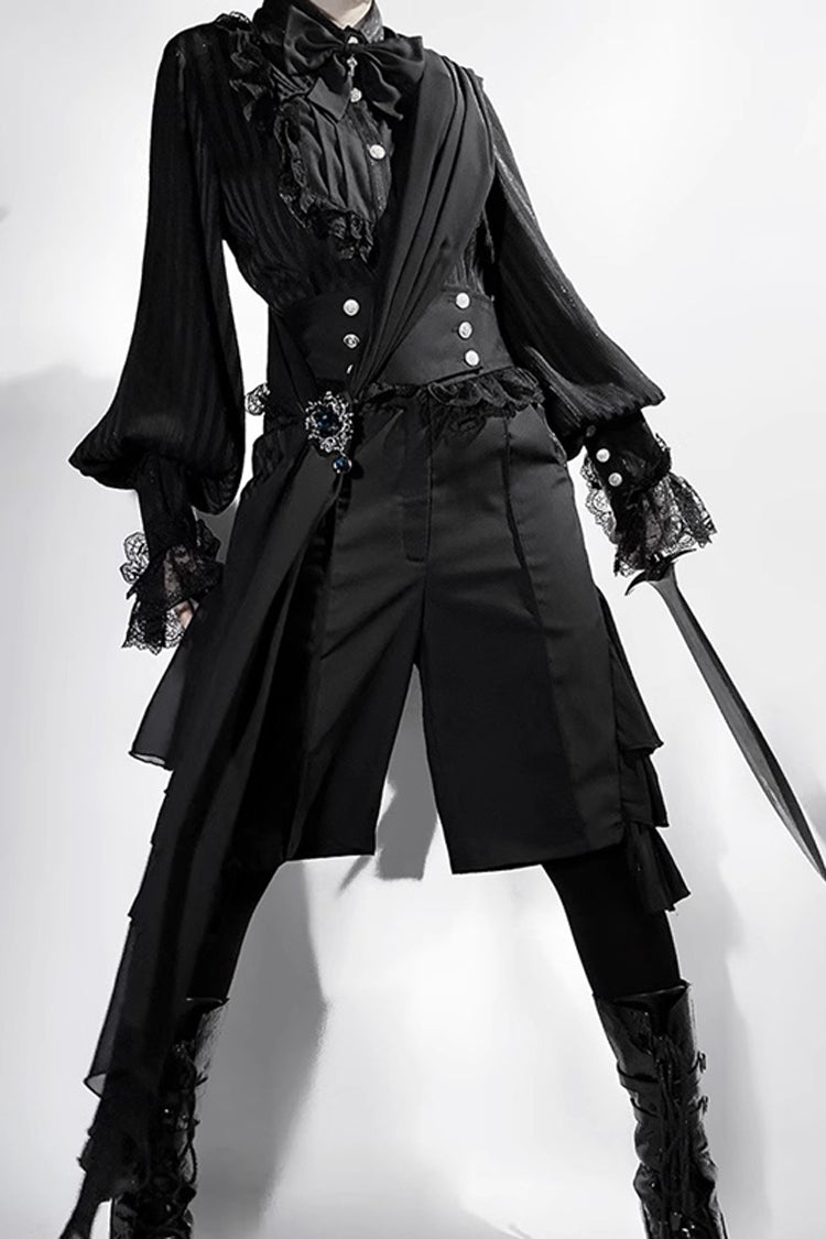 Black Eternal City Long Sleeves Lace Gothic Prince Medieval Ouji Lolita Blouse Knee-Length Shorts Set