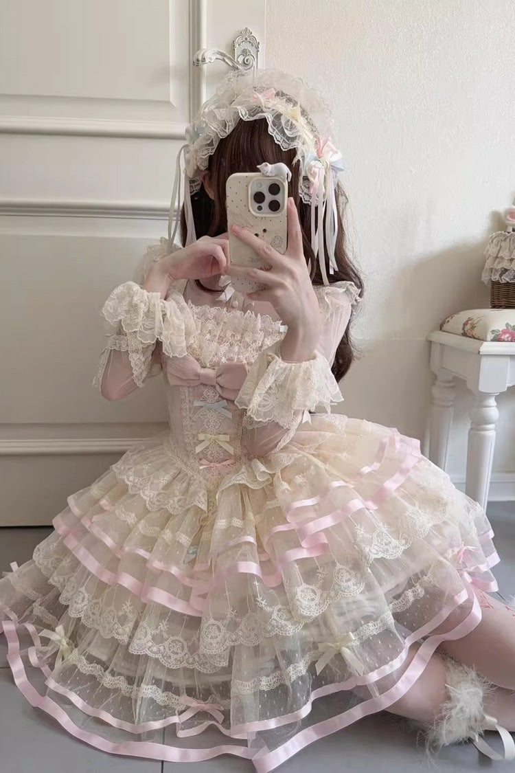 Pink Butterfly Heart Ballet Triple-Layered Ruffle Bowknot Lace Sweet Ballet Lolita Jsk Dress
