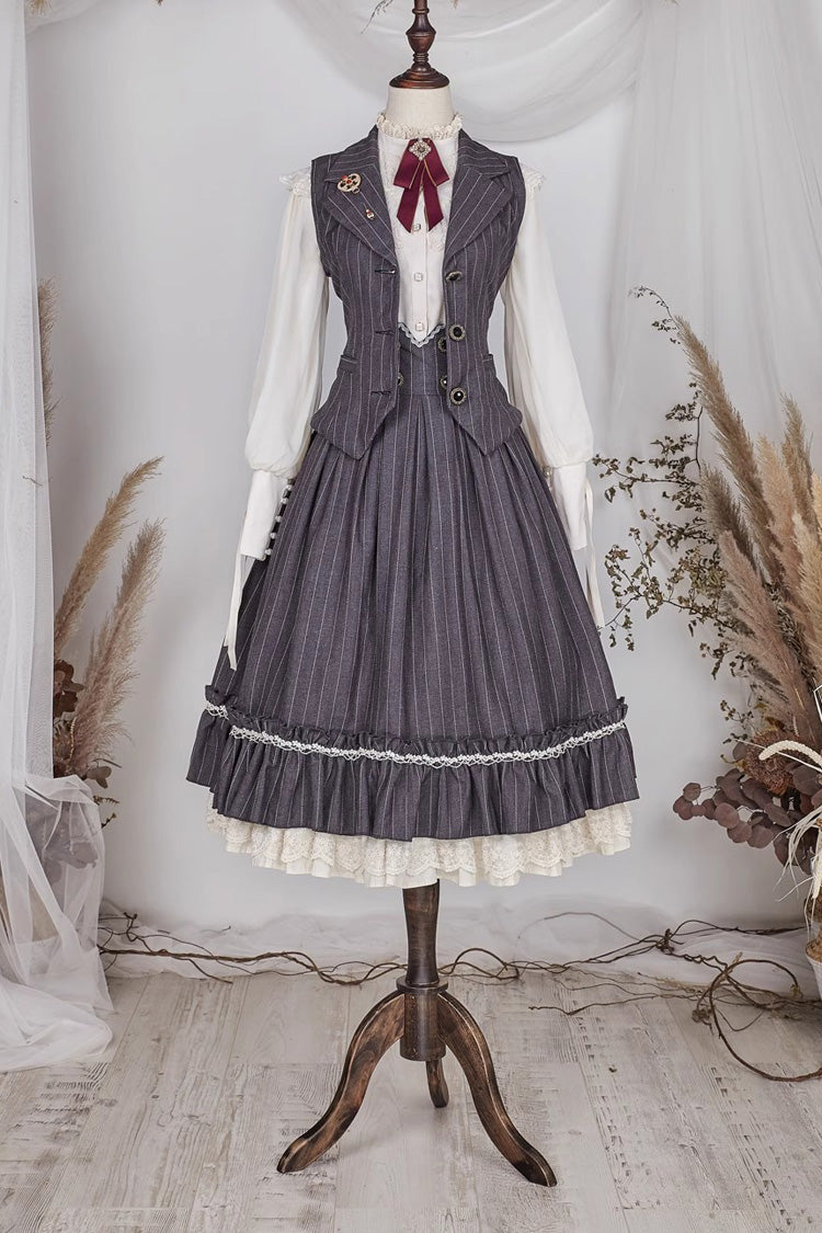 Multi-layer Striped Print Ruffle Sweet College Style Elegant Lolita Skirt 3 Colors