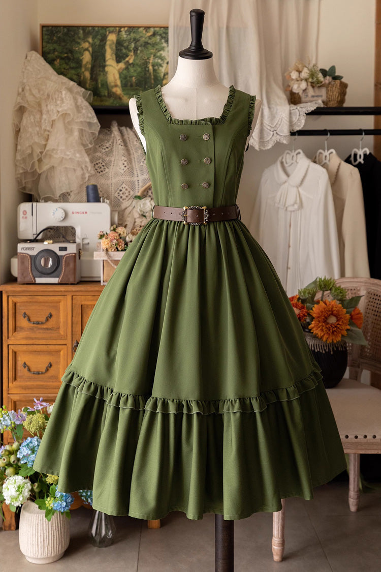 Small Estate Sleeveless Ruffle Fishbone Classic Vintage Elegant Lolita Dress 3 Colors