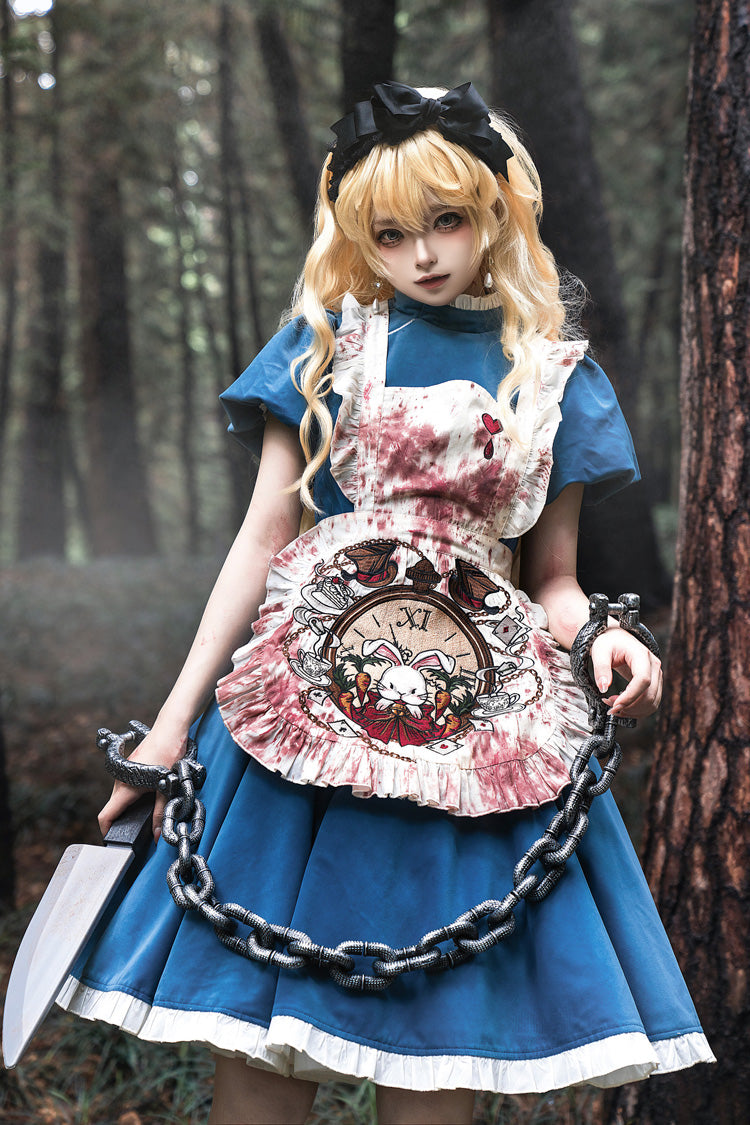 Blue Dark Fairy Tale Alice Long Sleeves Ruffle Gothic Lolita Dress