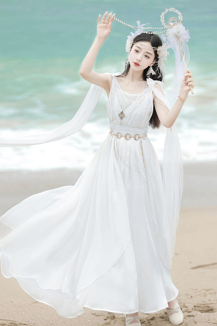 White Messenger of God Greek Style Sleeveless Ruffle Elegant Lolita Jsk Dress