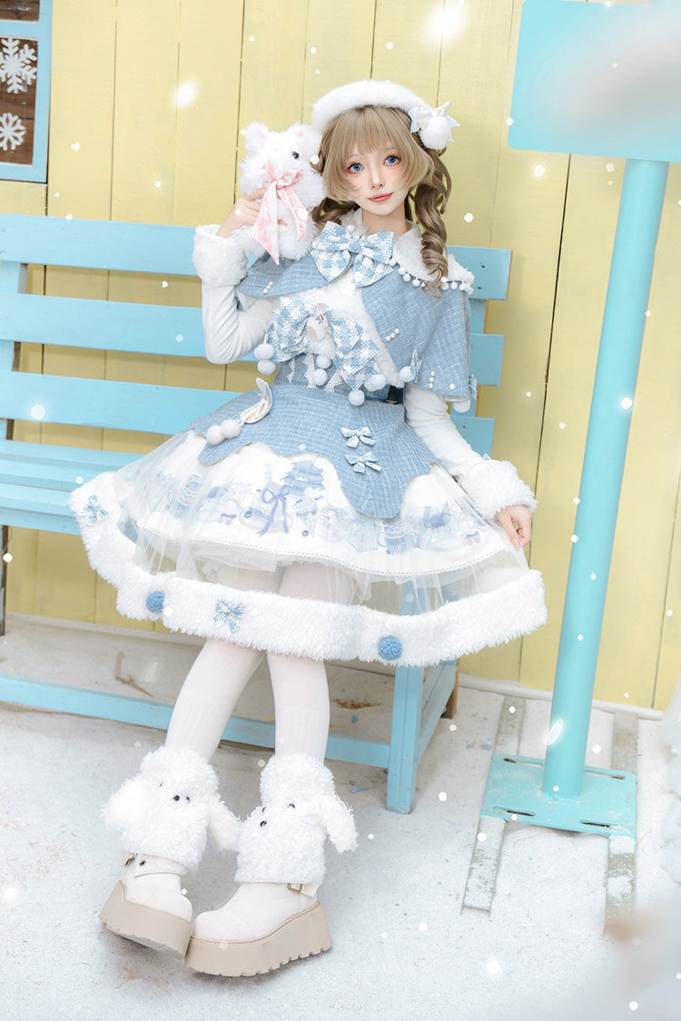 Light Blue Rolling Snowballs Printed Bow Sweet Lolita Jsk Dress Set