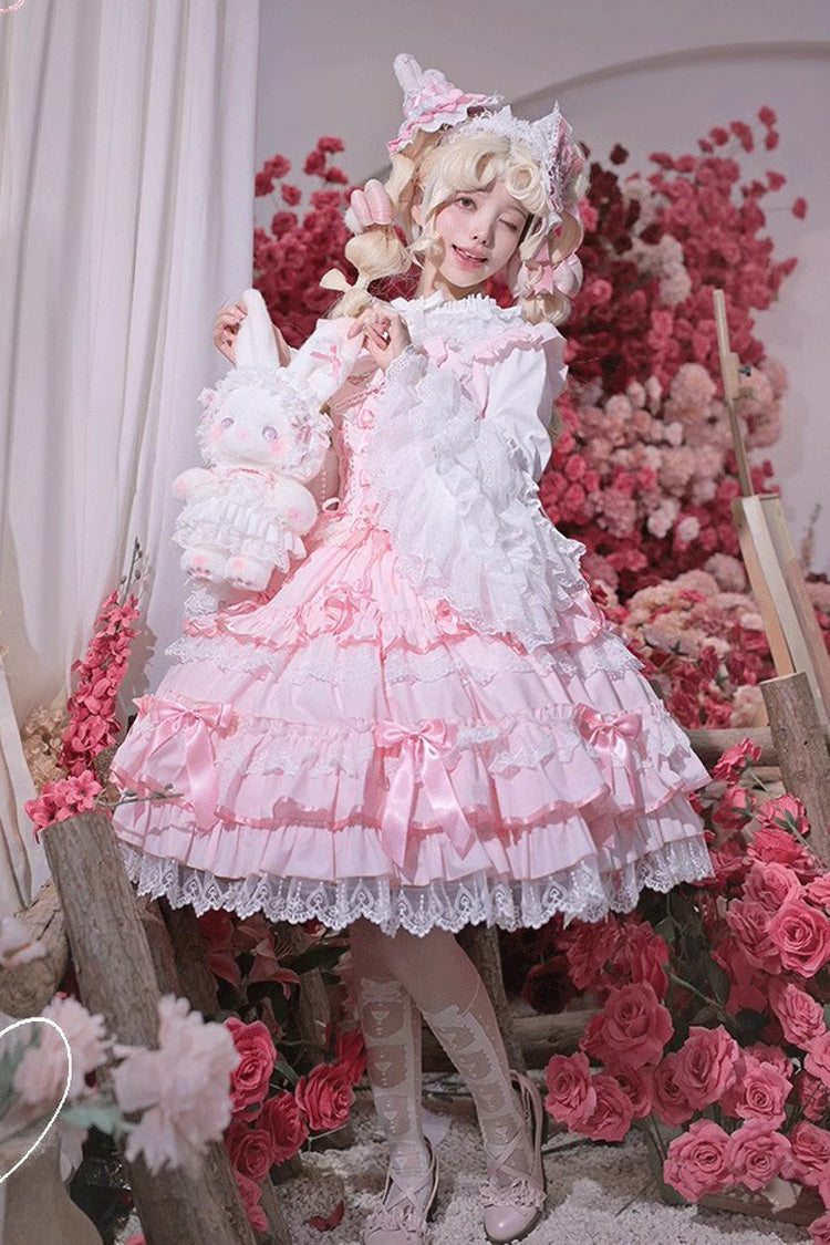 Sweet Multi-Layered Ruffle Bowknot Lace Princess Ballet Lolita Jsk Dress 4 Colors