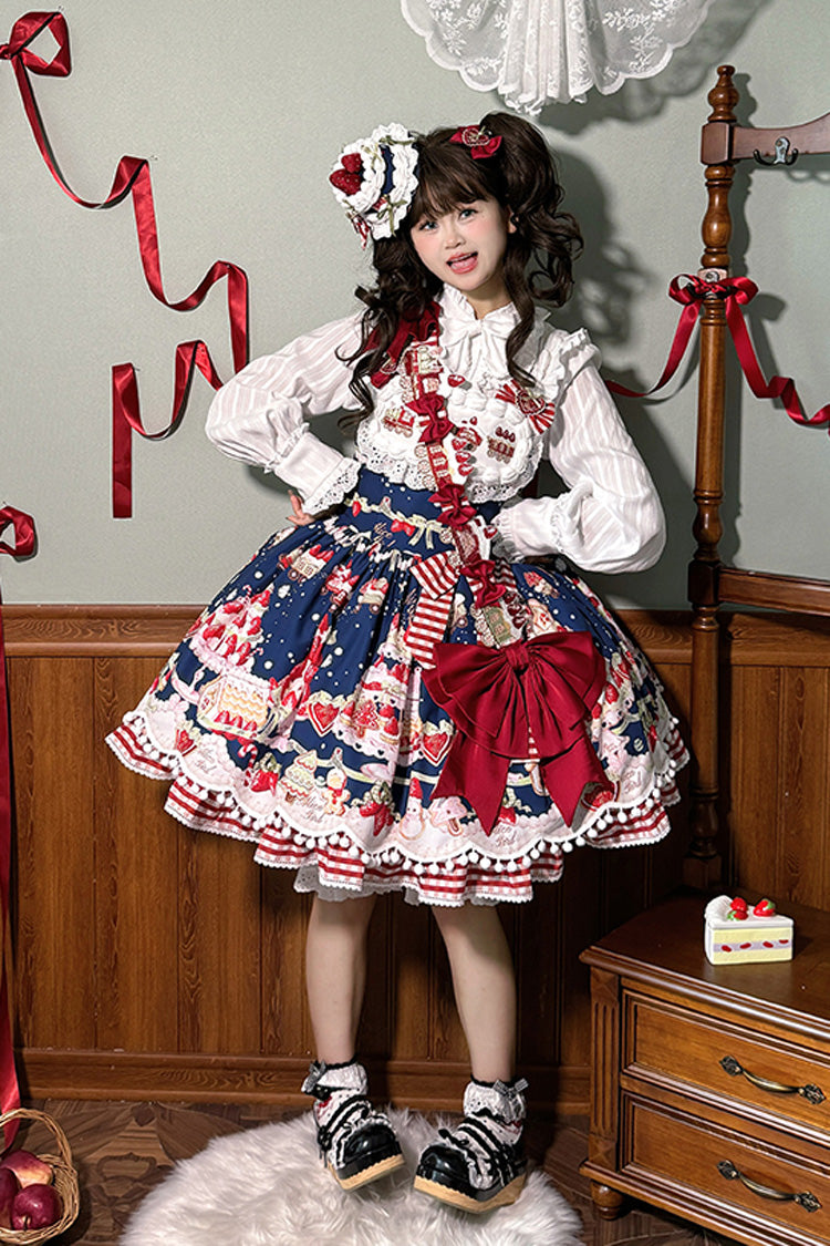 Mint Strawberry Dessert Print Natural Waisted Ruffle Bowknot Sweet Lolita JSK Dress 4 Colors