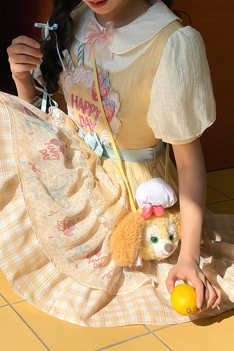 Yellow Happy Day Short Sleeves Triple-Layered Print Bowknot Lace Sweet Princess Lolita Dress