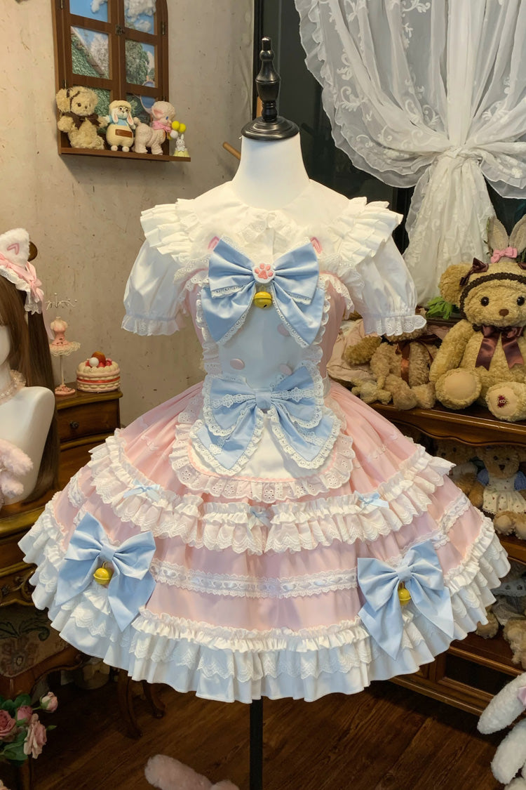 Pink Meowling Sweet Maid Sleeveless Multi-Layered Ruffle Bowknot Lace Sweet Princess Lolita Jsk Dress