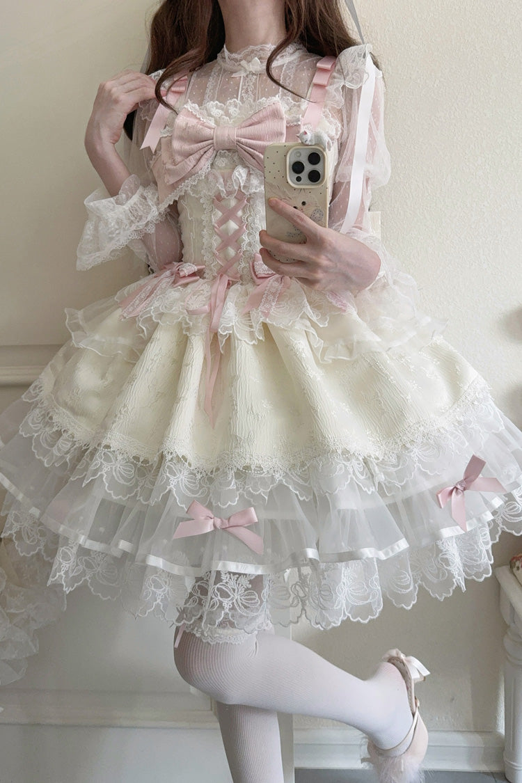 Apricot Fleishi Island Sleeveless Ruffle Bowknot Lace Slim Sweet Ballet Lolita Jsk Dress