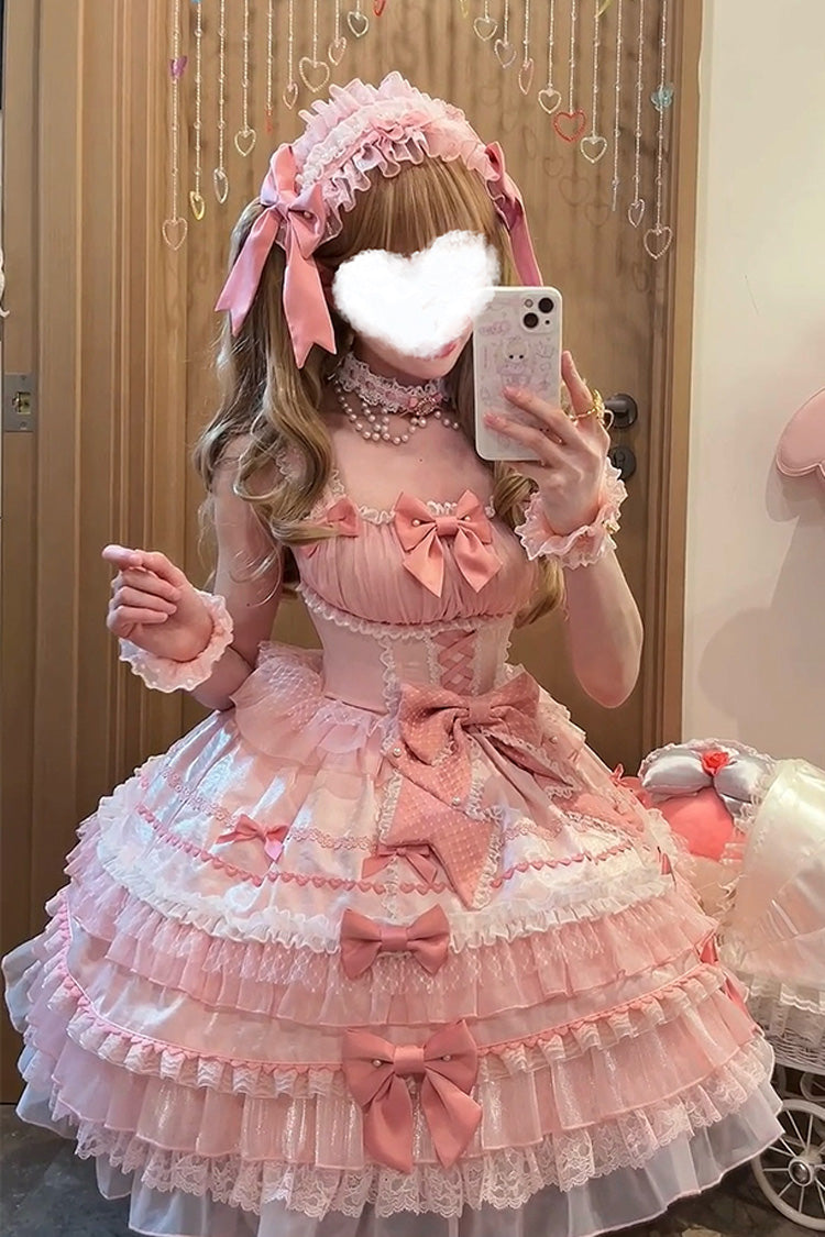 Pink Little Lovetine Multi-Layered Ruffle Bowknot Lace Sweet Gorgeous Lolita Jsk Dress