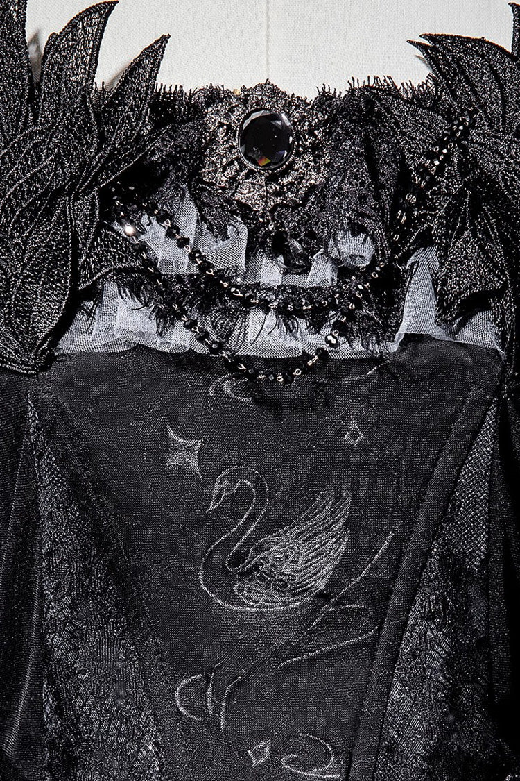 Black Star Swan Dream Ruffle Embroidery Bowknot Lace Gothic Lolita Jsk Dress