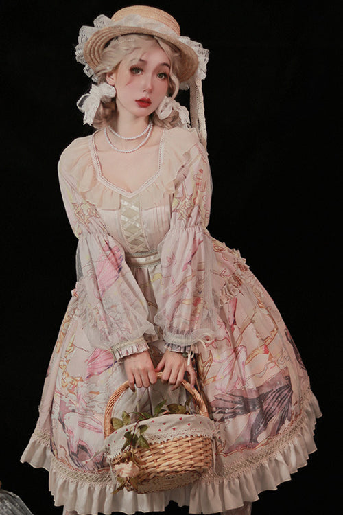 Pink Elegant Printed Sweet Lolita OP Dress