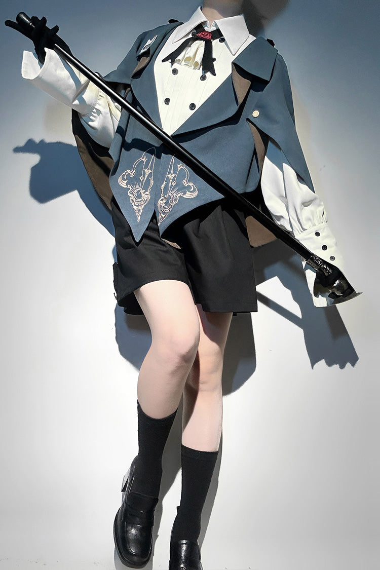 Blue Little Detective Print Ouji Prince Handsome Lolita Cloak