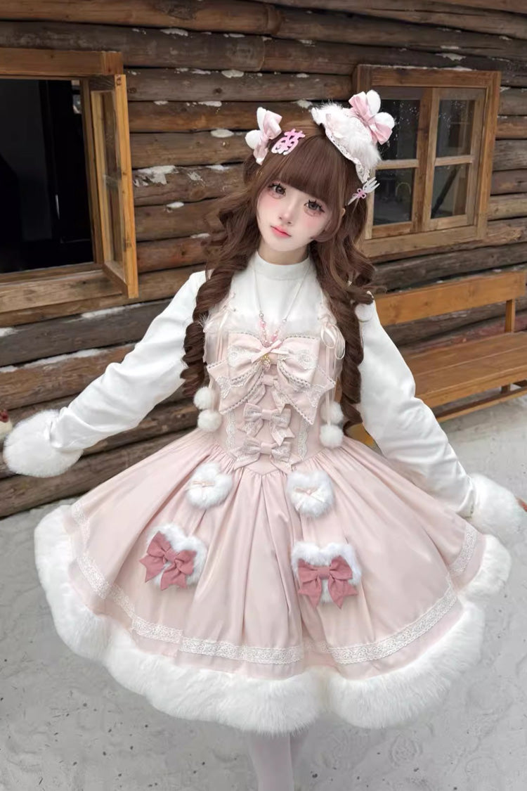 Sweet Dream Bunny Furry Bowknot Sweet Lolita Dress 2 Colors and 2 Versions