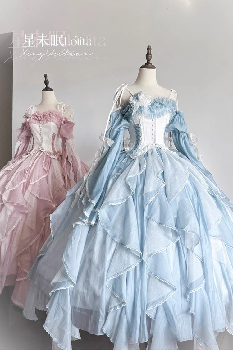 Praise of the Flower Goddess Off Shoulder Ruffle Hanayome Bowknot Lace Fishbone Sweet Lolita Jsk Dress 2 Colors