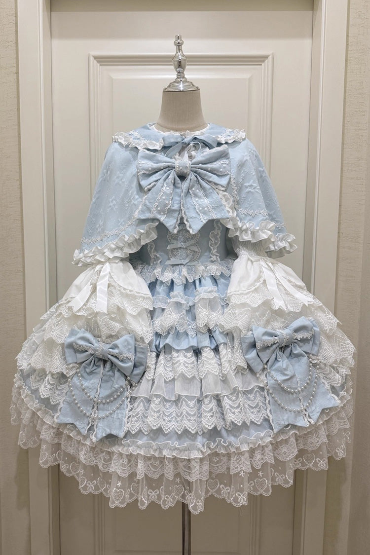 Blue Knot of the Crossed Heart Sleeveless Multi-Layered Ruffle Hanayome Cardigan Bowknot Lace Lace-Up Sweet Lolita Jsk Dress