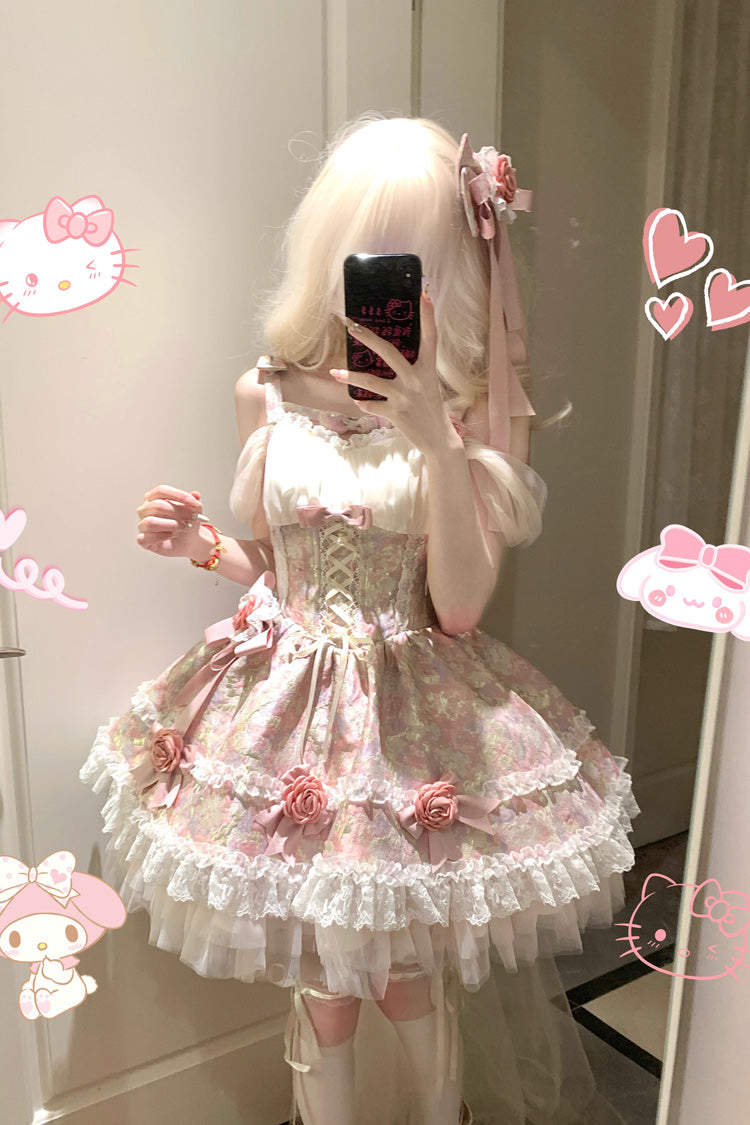 Girl's Garden Multi-layer Ruffle Bowknot Sweet Lolita Jsk Dress 2 Colors