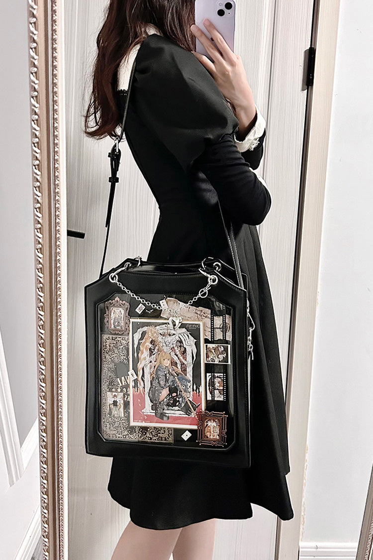Black Rose Thorns Cut-Out Embroidered Chain-Decorated Gothic Lolita Itabag